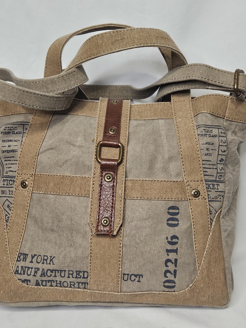 Mona B Shoulder Bag New York Port Authority Stamped Canvas Purse Tote 11x10"